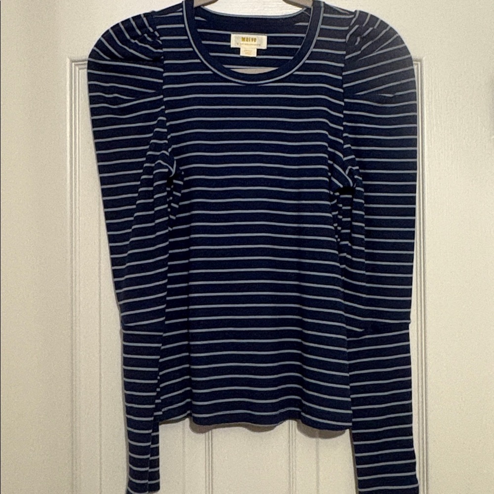 Anthropologie Maeve Puff-Sleeve Top in Blue/White Size S - Picture 4 of 5